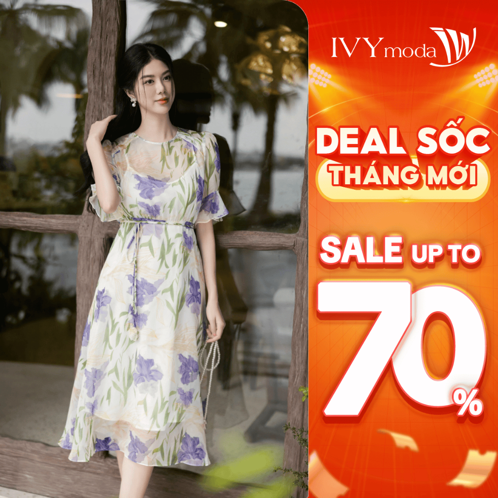 Đầm hoa xòe tay lỡ nữ IVY moda MS 48M8775 | BigBuy360 - bigbuy360.vn