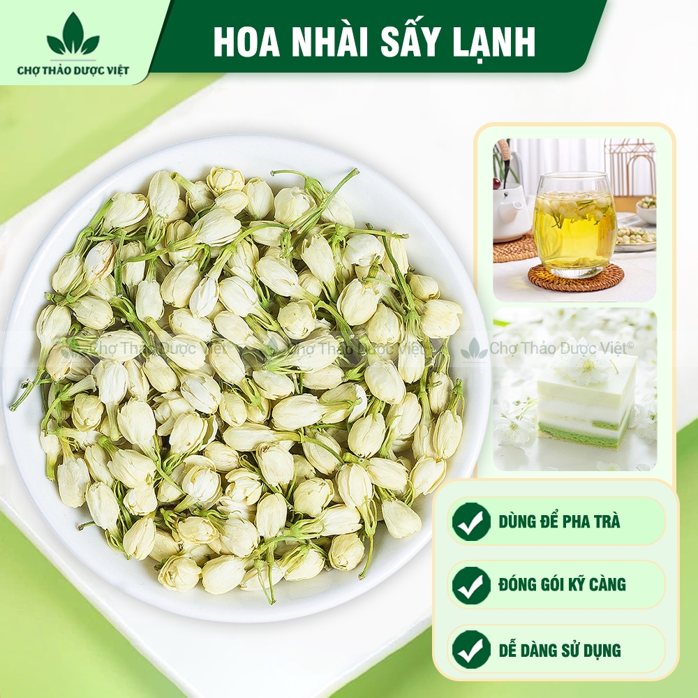 Hoa nhài sấy lạnh 500g, trà lài nguyên bông, nụ trắng, thơm, dùng pha trà, ướp trà, hương vị tự nhiên