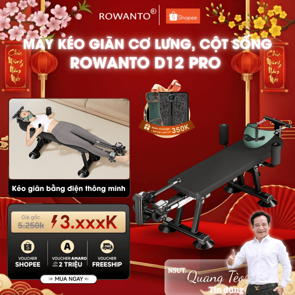 Máy kéo giãn cơ lưng Rowanto Smart Control D12 Pro Hỗ Trợ Cải Tình Trạng Về Cơ Lưng An Toàn Tại Nhà