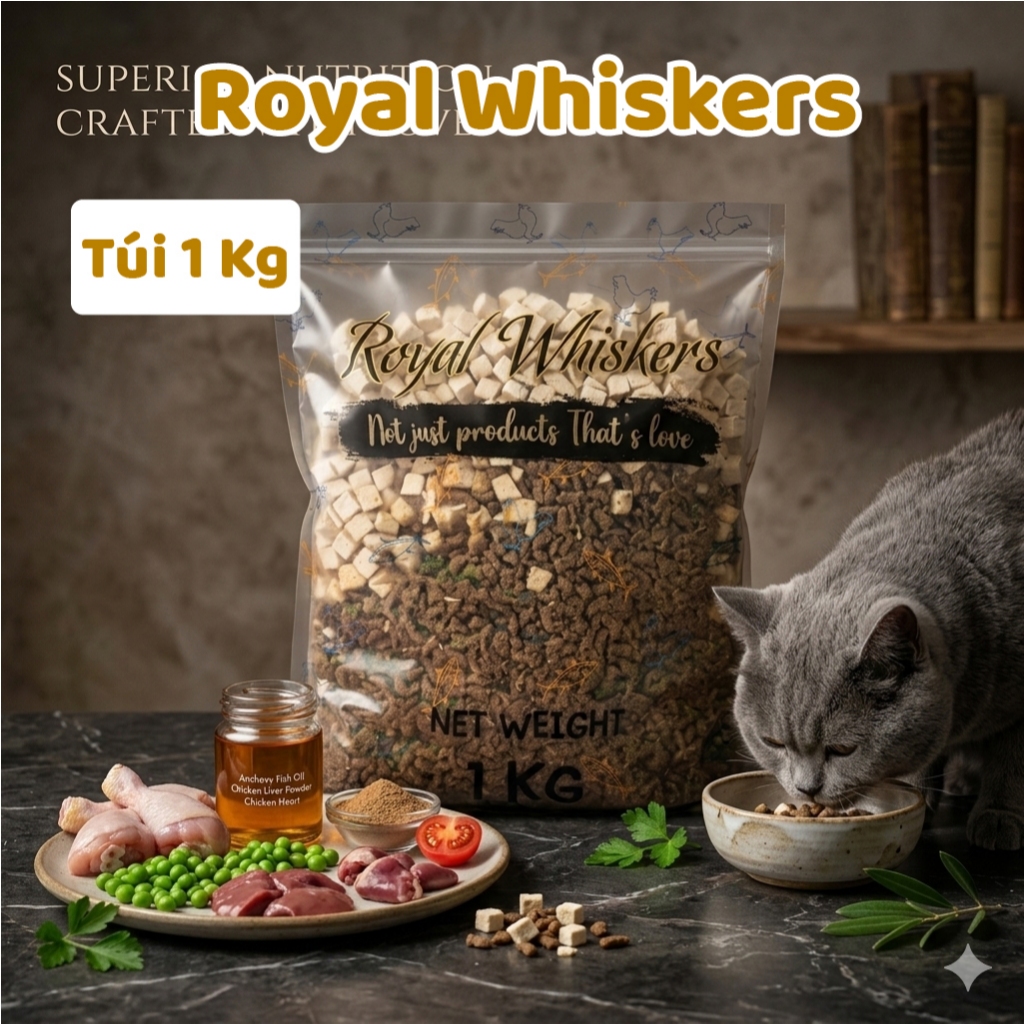 Hạt mèo 5kg Royal Whiskers , hạt Royal Whiskers 5kg cho mèo nhiều toping viên gà