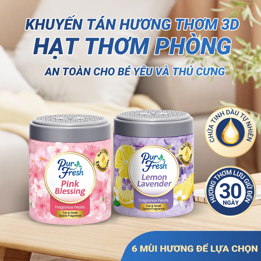 hạt thơm phòng PurFresh 185g | Tinh dầu thiên nhiên | Tỏa hương nhanh, lâu dài | Thích hợp cho tủ quần áo, ô tô