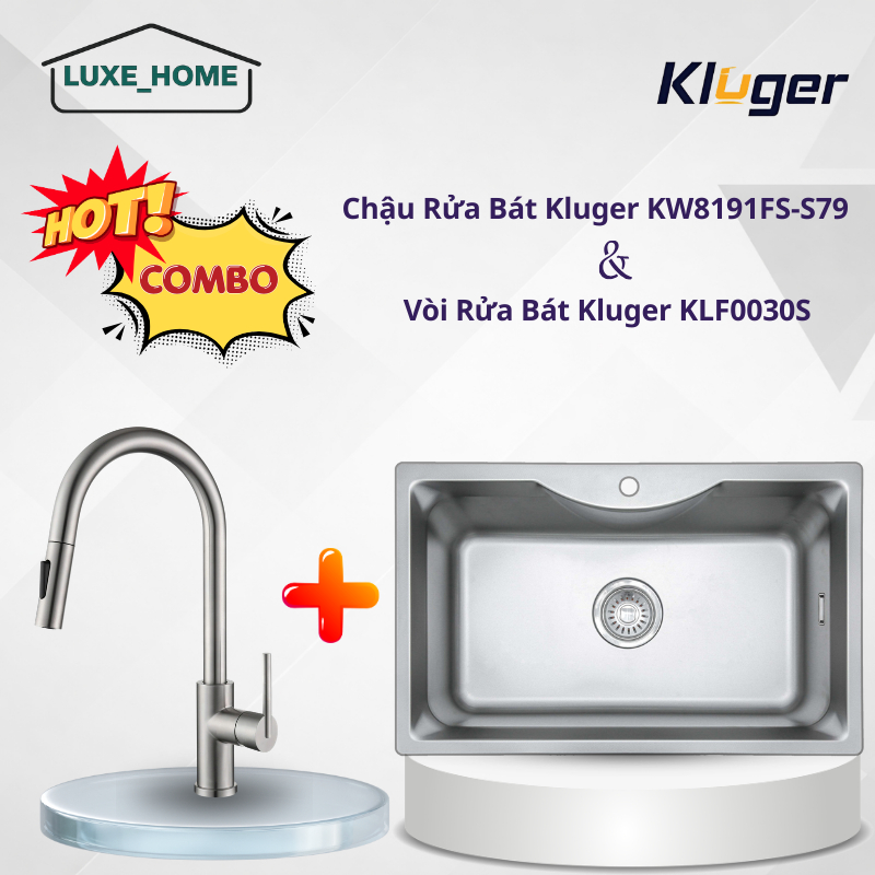 Chậu Rửa Bát Kluger KW8191FS – S79 – Đáy Chậu Nghiêng 3–4 Độ – Ngăn Ngừa Tích Tụ Nước – LUX