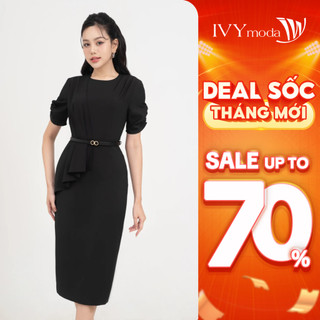 Đầm ôm công sở phối đai nữ IVY moda MS 48M8684