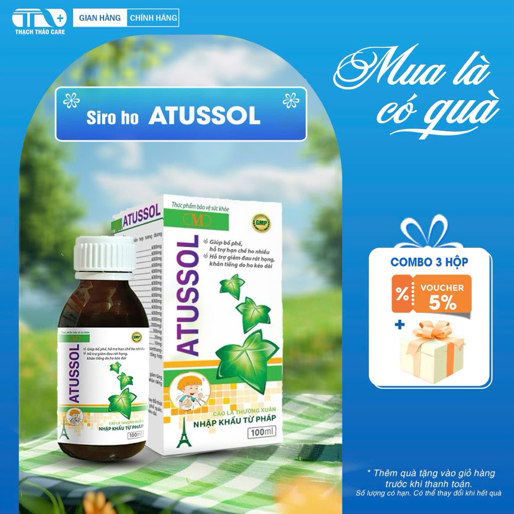 [Chính hãng] TPBVSK Siro ho Atussol - Bổ phế, giảm ho, giảm rát họng, khàn tiếng. An toàn cho mẹ bầu