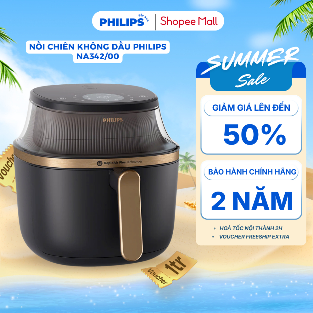 Nồi Chiên Không Dầu PHILIPS NA342/00 (2000W - 7.2L) Cửa Sổ Kính - Bảo Hành 2 Năm Chính Hãng