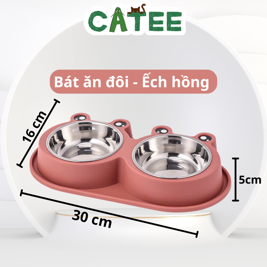 Bát Ăn Đôi Inox Cho Chó Mèo Hình Con Ếch Nhiều Màu Sắc