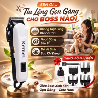 Tông Đơ Chó Mèo Kemei KM-809A, Máy Cắt Lông Thú Cưng Không Dây, Có Lược Định Vị, Pin Trâu