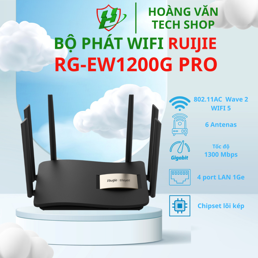 Router Wifi Reyee RG-EW1200G Pro Chuẩn AC1200 - 6 Anten 6dBi Xuyên Tường Cực Mạnh - 4 Cổng Gigabit -