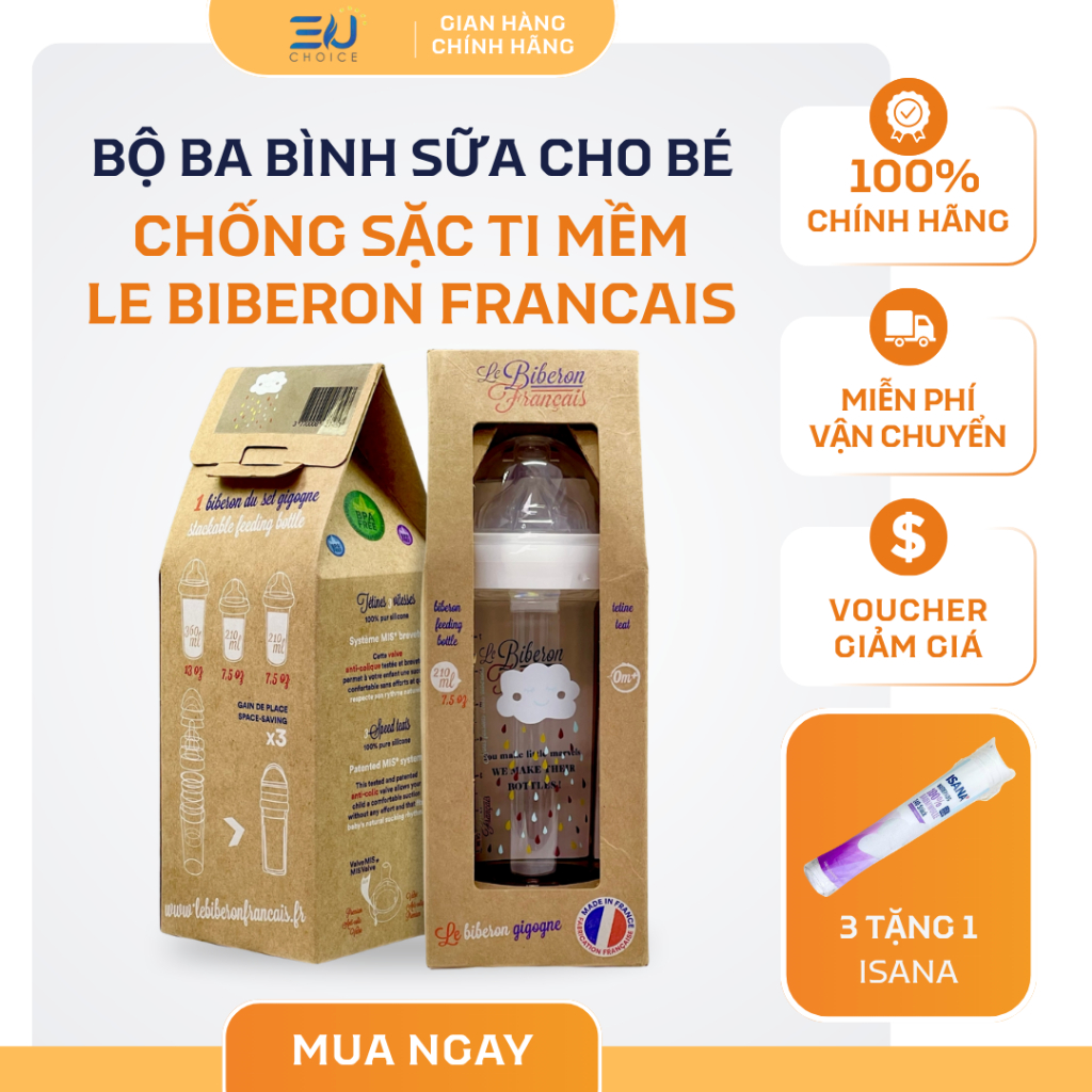 Bình sữa cho bé sơ sinh chống sặc Le Biberon Francais bình sữa ti mềm chính hãng 210ml & 360ml