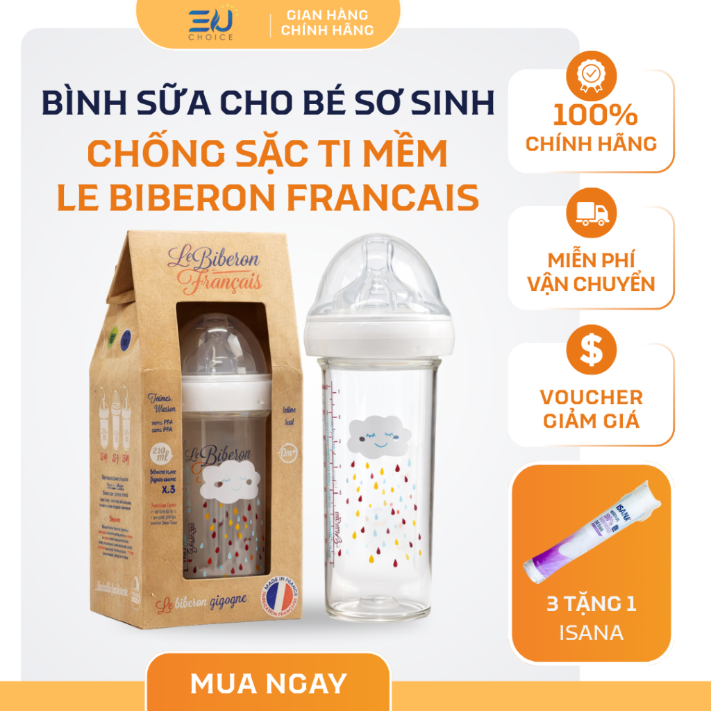 Bình Sữa Cho Bé Sơ Sinh Chống Sặc, Ti Mềm Chính Hãng Le Biberon Francais Dung Tích 210ml & 360ml