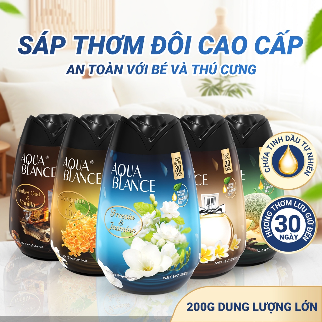 Sáp Thơm AQUABLANCE Gel | Hương Thơm Tinh Dầu Thiên Nhiên Dạng Rắn | 200g Dùng Cho Ô Tô, Phòng Ngủ Và Phòng Tắm