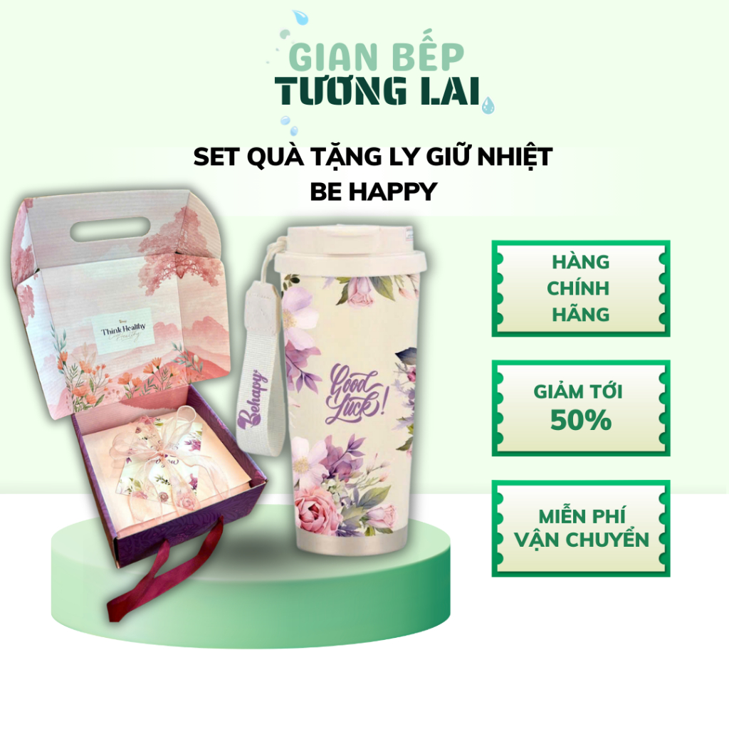 Set Quà Tặng Ly Giữ Nhiệt Be Happy 530ML – Ly Giữ Nhiệt Kèm Hộp Quà Cao Cấp