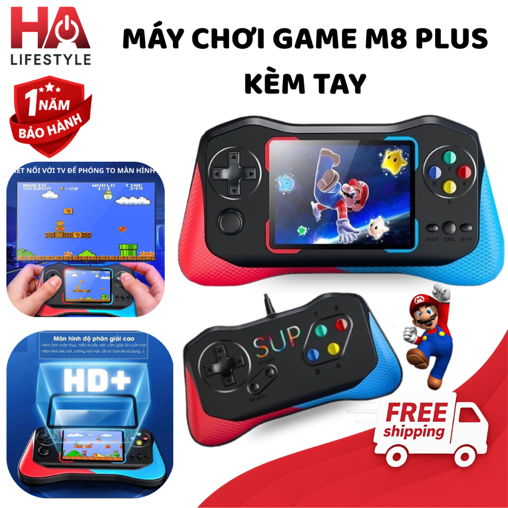 Máy Chơi Game Cầm Tay M8 Plus - Màn Hình 4.0 Inch HD, 500 Trò Chơi Kinh Điển, Hỗ Trợ Chơi 2 Người Có Dây AV Kết Nối TV