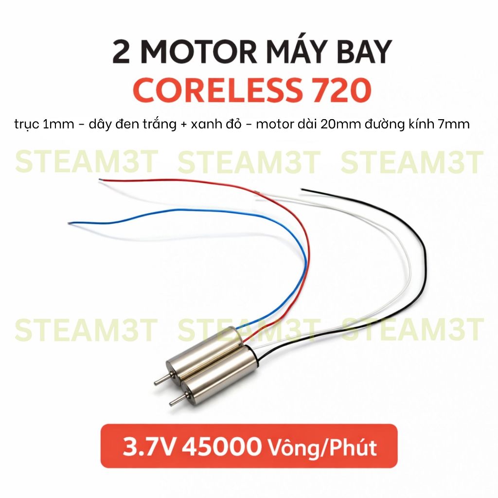 2 motor máy bay mini coreless 720 dây đen trắng xanh đỏ 3.7V 45000 RPM - LK0237