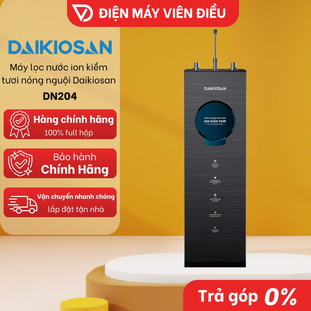 Máy Lọc Nước Ion Kiềm Tươi Nóng Nguội Daikiosan DN204 Hydrogen Tốt Cho Sức Khỏe
