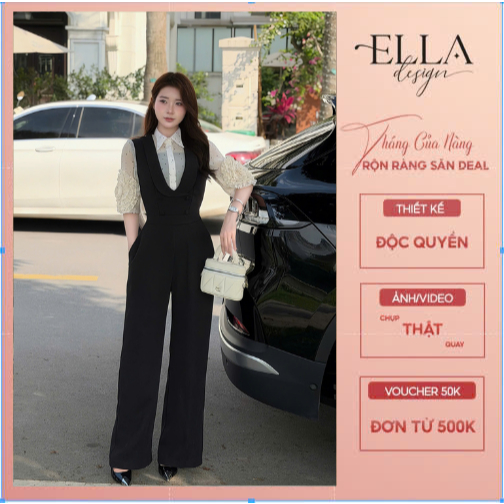 Jum Liền Thiết Kế Ella Design kiểu dáng tay ngắn thêu hoa, cổ bẻ lịch sự phù hợp mặc đi làm ,đi chơi