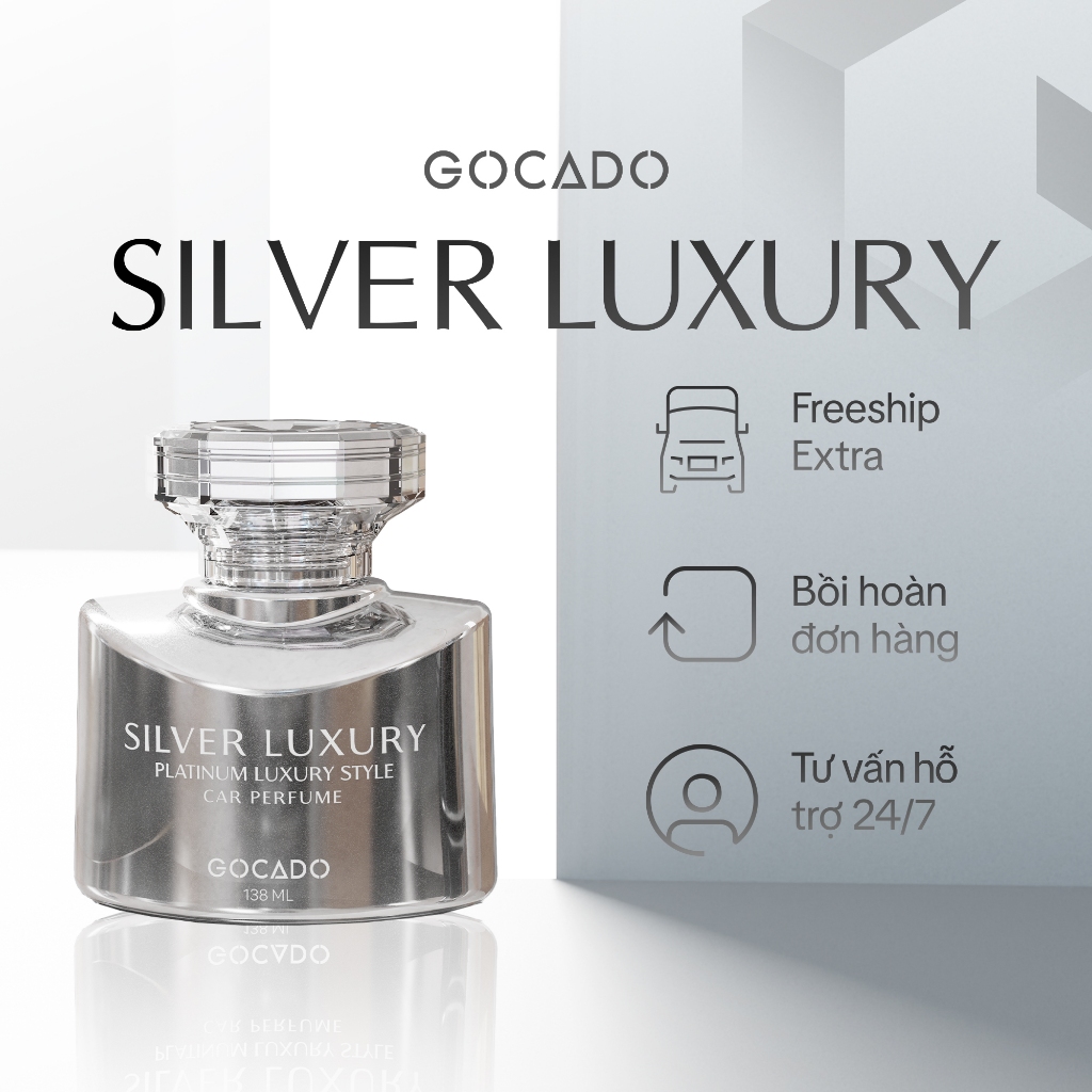 Nước Hoa Ô Tô Cao Cấp GOCADO  SILVER LUXURY  Thanh Mát, Khử Mùi Hôi Xe Dung Tích 138ML