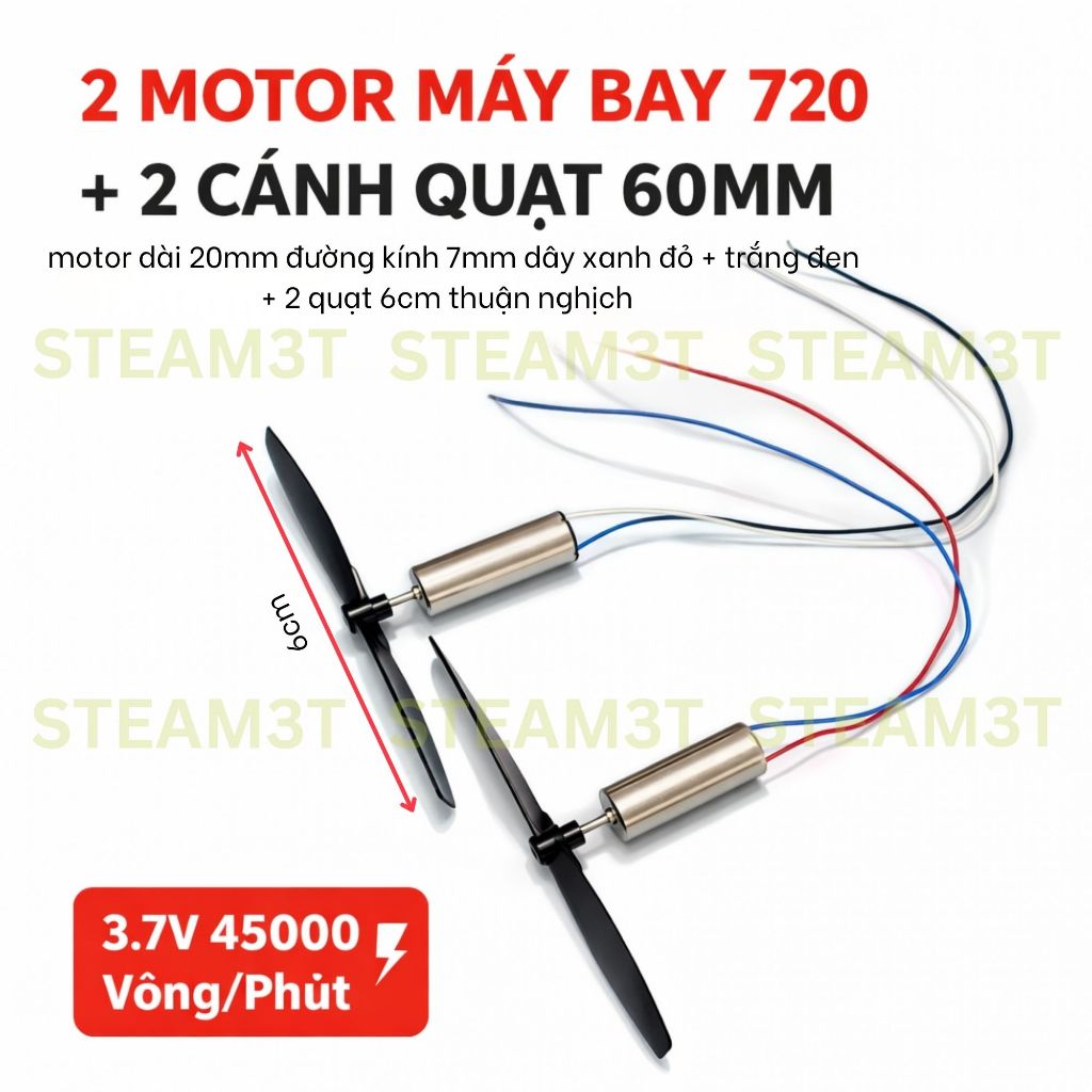 2 motor 720 kèm 2 cánh quạt 60mm motor máy bay mini mới 3.7V tốc độ 45000 RPM - LK0177