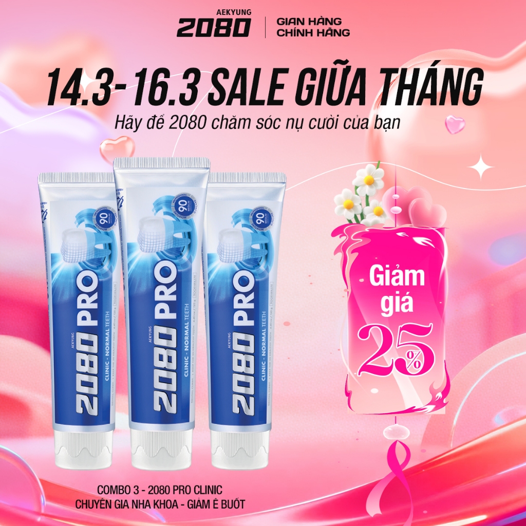 Combo 3 Kem Đánh Răng Sáng Bóng Răng Giảm Viêm Nướu Nhiệt Miệng Dental Clinic 2080 Pro Clinic