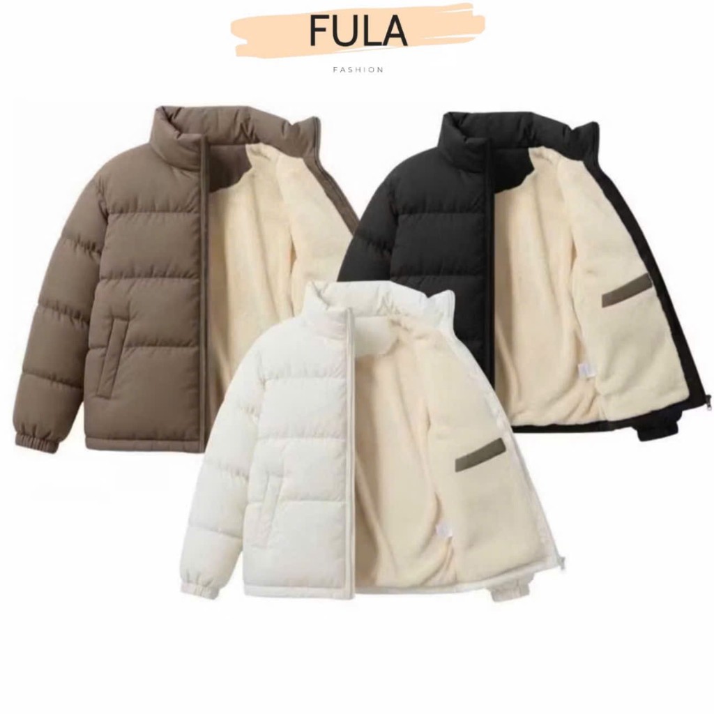 Áo Khoác Phao Suông lót lông cừu cao cấp -Áo đại hàn dày dặn Chống rét, Giữ ấm cơ thể cho nam nữ Unisex