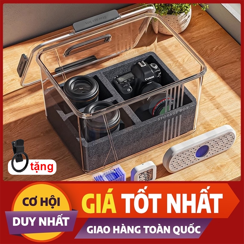 Bộ hút ẩm chuyên dụng cho máy ảnh - Bao gồm tủ chống ẩm, đệm chống sốc, ẩm kế và máy hút ẩm.