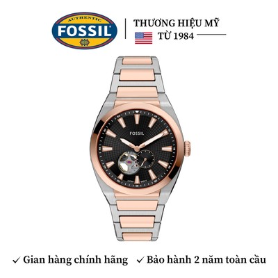 Đồng hồ cơ nam Fossil EVERETT ME3277 Automatic mặt đen, 42MM, dây thép không gỉ màu vàng hồng
