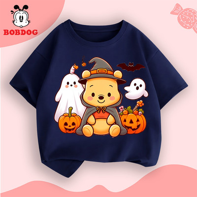 Áo phông cộc tay bé gái BOBDOG áo thun chất liệu cotton in hình gấu Halloween ngộ nghĩnh cho bé