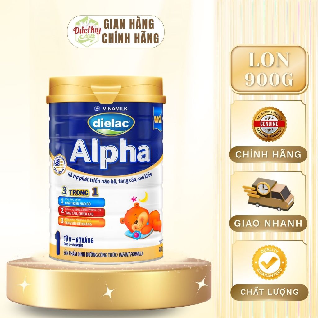 Hộp Sữa bột Vinamilk Dielac Alpha 1 - Hộp thiếc 900g (cho bé từ 0 - 6 tháng tuổi)
