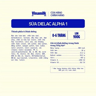 Hộp Sữa bột Vinamilk Dielac Alpha 1 - Hộp thiếc 900g (cho bé từ 0 - 6 tháng tuổi)