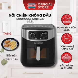 Nồi Chiên Không Dầu 10.5L Sunhouse SHD4038 - Bảo Hành 12 Tháng, Công Nghệ Rapid Air 360 Độ