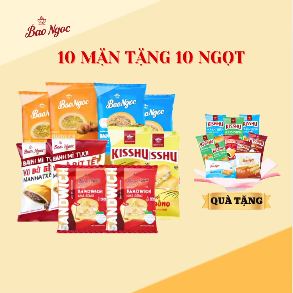 [ 10 mặn tặng 10 ngọt], Bánh mì đầy đủ các vị Bảo Ngọc mix nhân bánh mặn ngọt