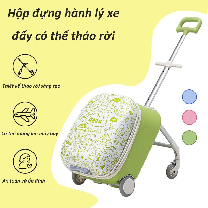 Vali trẻ em, vali có ghế ngồi, vali 2 trong 1 có thể tháo rời, vali xách tay QBOX