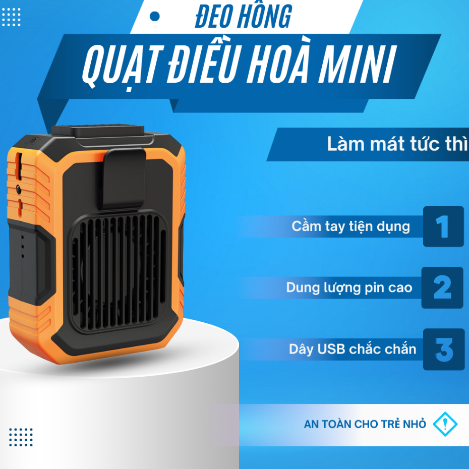 Quạt Đeo Thắt Lưng Tích Điện Kiêm Sạc Dự Phòng 6000mAh , Quạt Đeo Hông Pin Sạc Công Suất Lớn_Q2