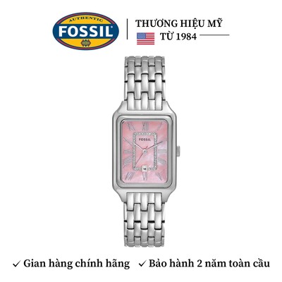 Đồng hồ nữ Fossil RAQUEL ES5401, mặt số 26mm xà cừ màu hồng, hình chữ nhật, xem ngày, dây thép không gỉ