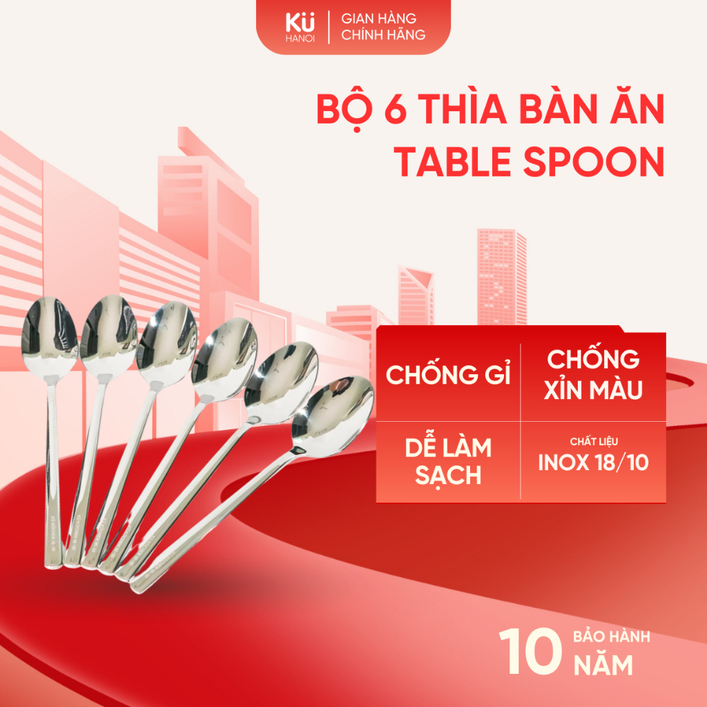 (HOẢ TỐC)-Bộ 6 thìa bàn ăn Table Spoon KUCHEN SH2246 TBS6