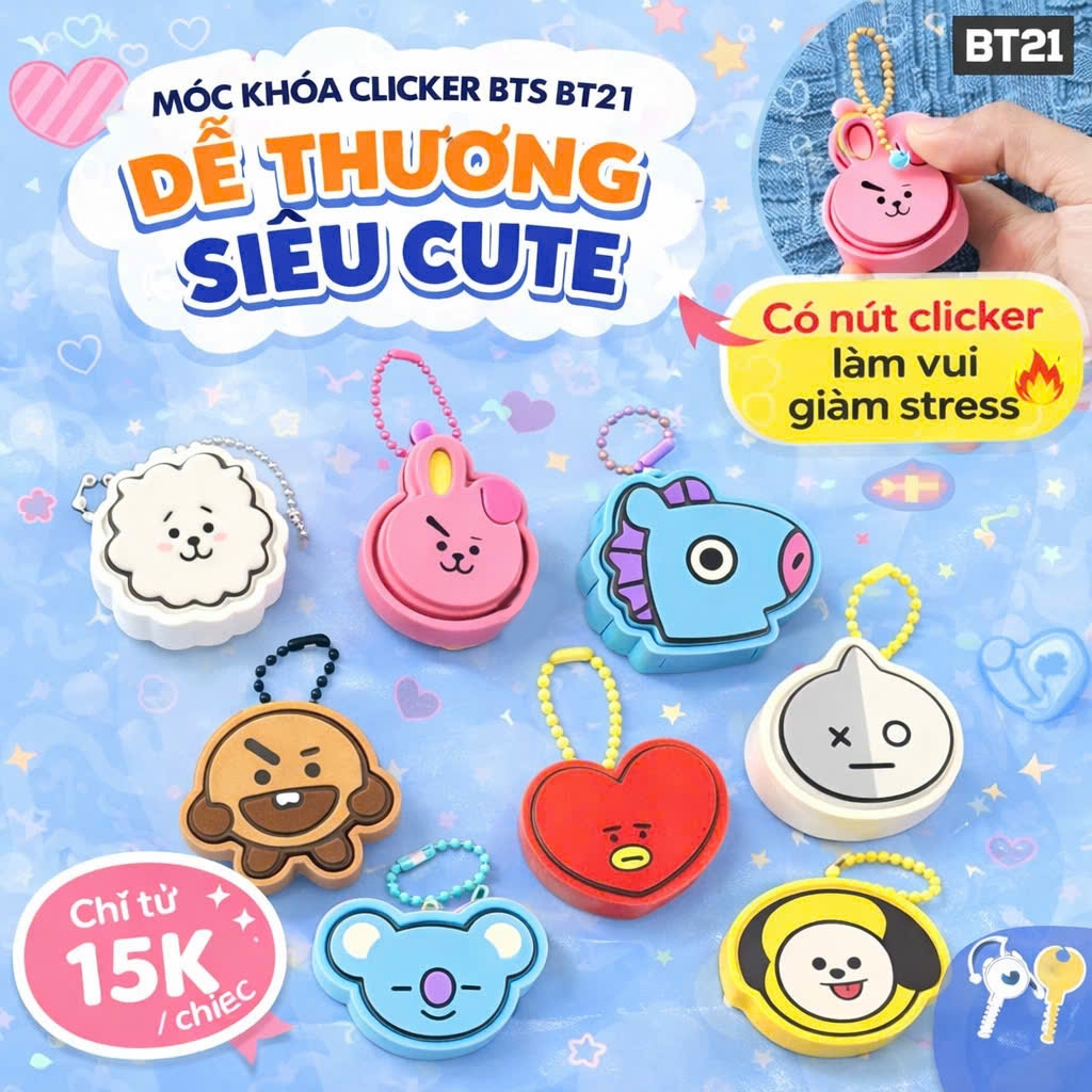 MÓC KHOÁ CLICKER BTS BT21 CUTE – SIÊU DỄ THƯƠNG