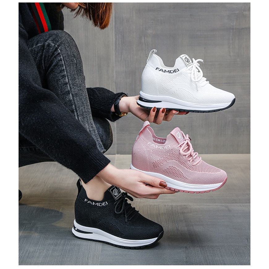 Giày thể thao nữ độn đế 7 phân chất co giãn ôm chân đi êm tăng chiều cao năng động hack dáng đi làm đi chơi, Lisa M48