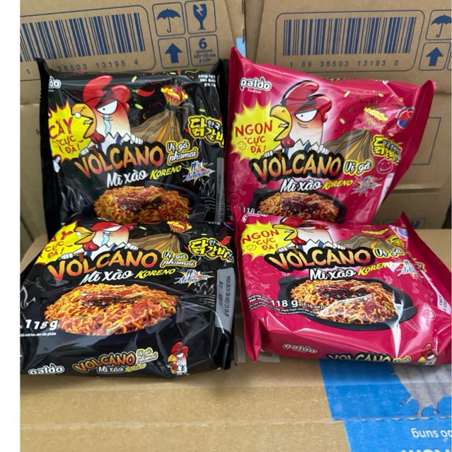 Set 3 Gói Mì Xào Koreno Volcano Vị Gà& Vị Gà Phô Mai Gói 118g