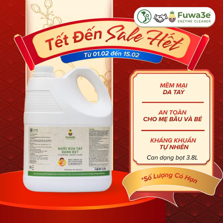 Nước rửa tay dạng bọt, bọt rửa tay Fuwa3e thành phần thiên nhiên hương quýt an toàn dịu nhẹ da tay