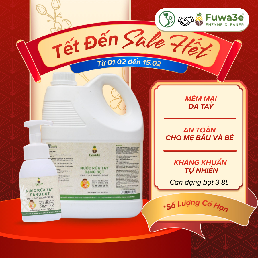 Nước rửa tay dạng bọt, bọt rửa tay Fuwa3e thành phần thiên nhiên hương quýt an toàn dịu nhẹ da tay