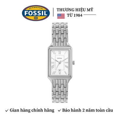 Đồng hồ nữ Fossil RAQUEL ES5221, hình chữ nhật 23MM, dây Thép không gỉ màu bạc, máy pin 3 kim