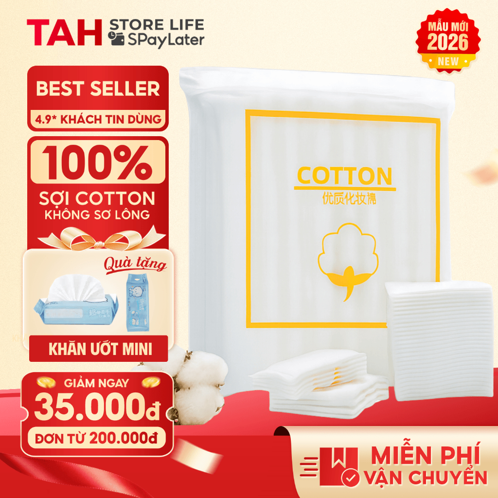 Bông Tẩy Trang 3 Lớp Mềm Mịn 222 Miếng 100% Tự Nhiên Dày Dặn Không Xơ Bông Thấm Hút Tốt Toner - Quà 