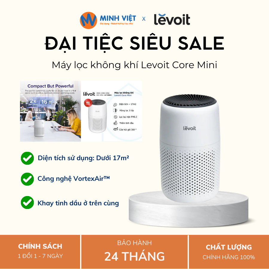 Máy Lọc Không Khí Levoit Core Mini - Cho Diện Tích Phòng 15m2 - Bảo Hành 24 tháng - Minh Việt