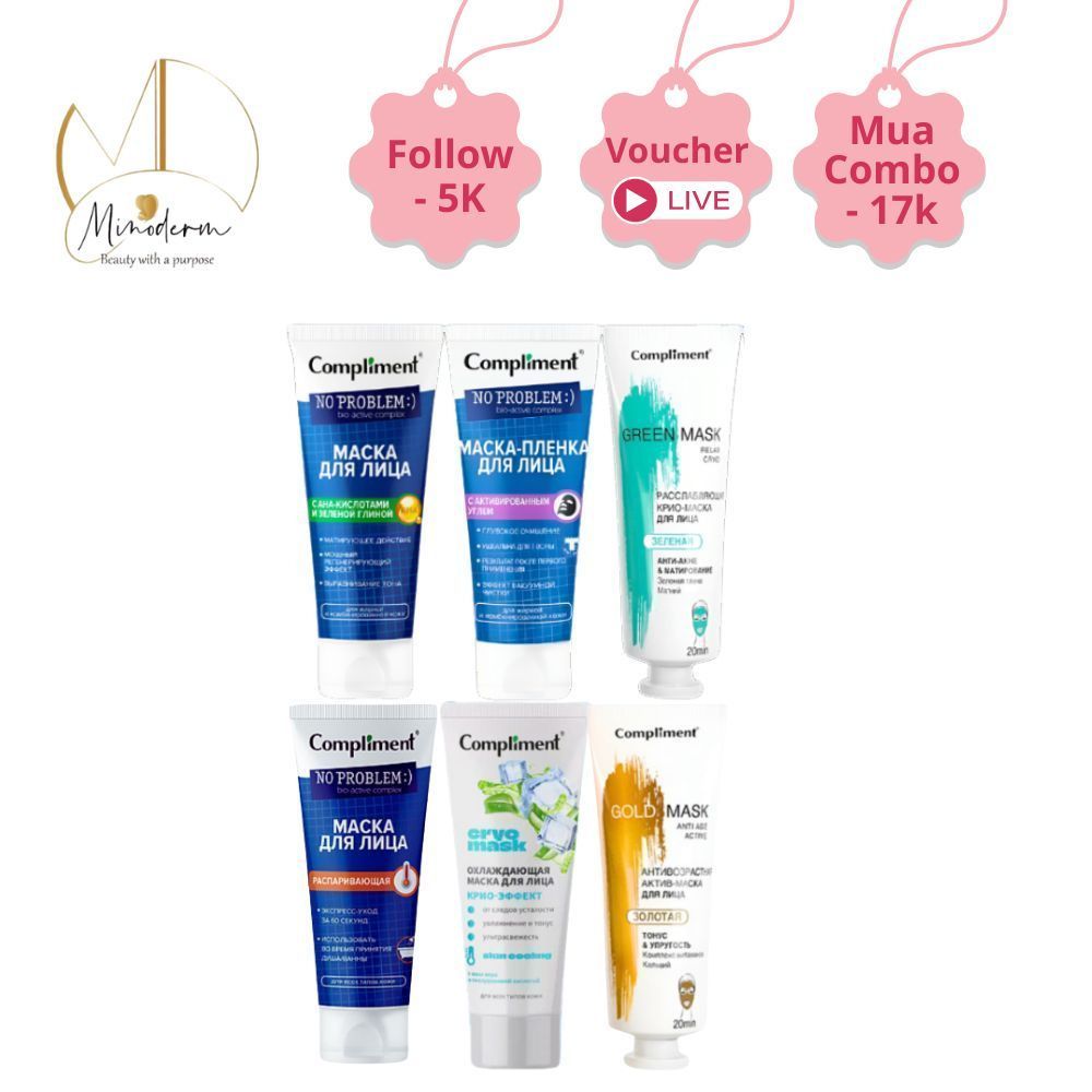 Mặt nạ đất sét Compliment No Problem Face Mask detox da, làm sáng, kiềm dầu, se khít lỗ chân lông