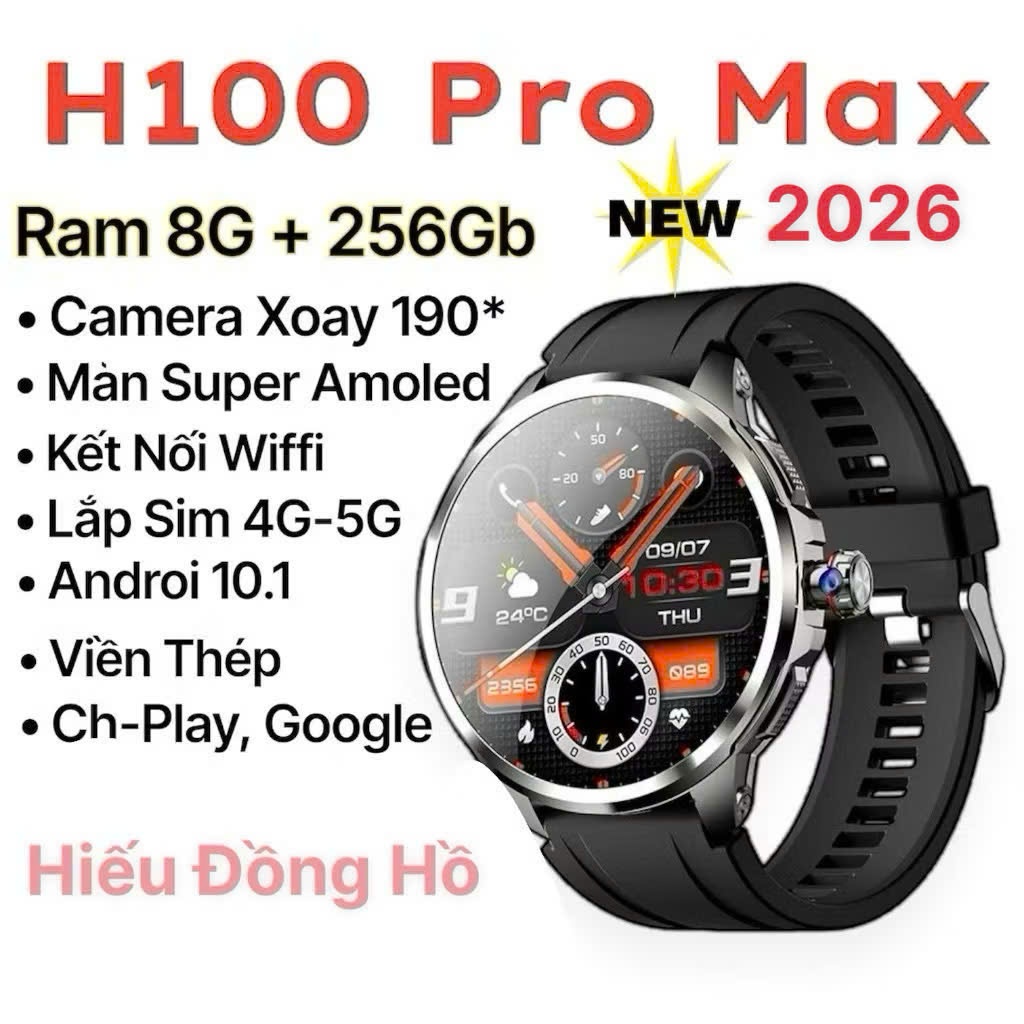 ( Ram8G + 256Gb ) Đồng Hồ Lắp Sim H100 PRO MAX NEW 2026, Có Camera , Super Amoed, Lắp Sim , Wifi, Tả