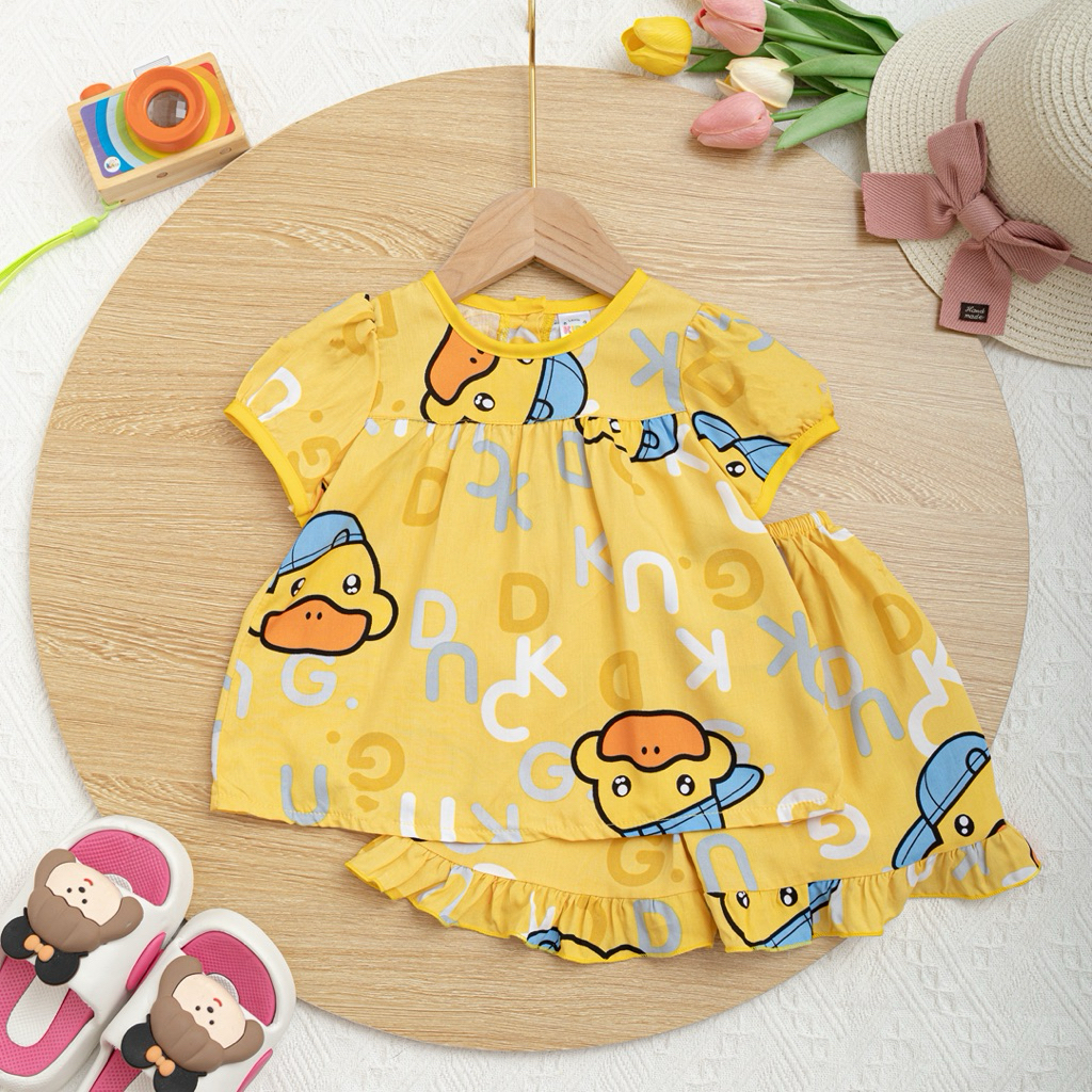 Bộ tole bé gái tay đùi áo phối viền quần bèo Lavin Kids size 6-15kg mặc ở nhà, mát mẻ, dễ thương