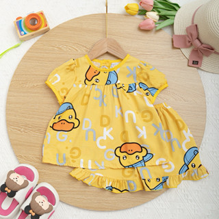 Bộ tole bé gái tay đùi áo phối viền quần bèo Lavin Kids size 6-15kg mặc ở nhà, mát mẻ, dễ thương