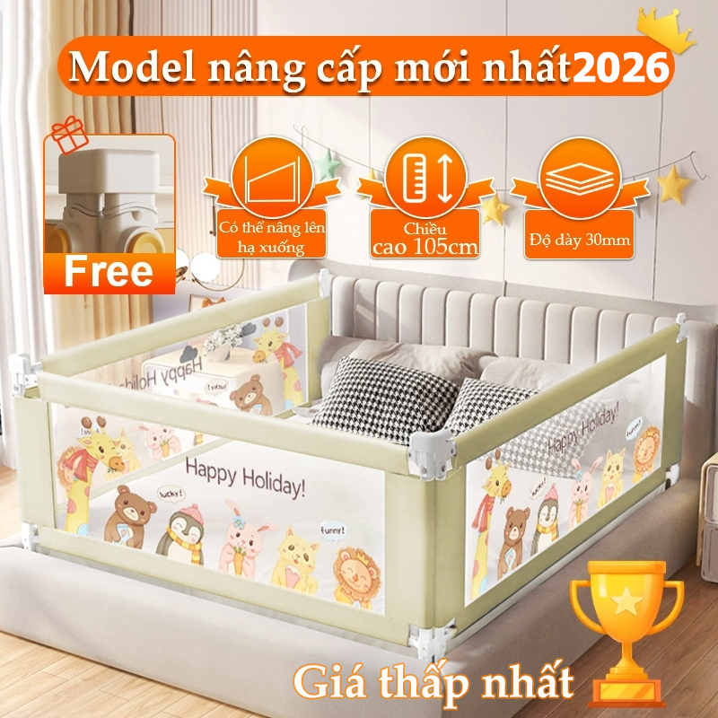 Thanh chắn giường cho bé, nâng hạ từng bên, lắp đặt dễ dàng, An toàn cho bé, Bản nâng cấp mới nhất