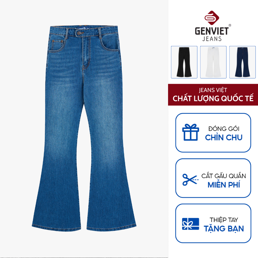 Quần jean nữ ống loe GENVIET JEANS cạp cao hack dáng dễ phối đồ đi học đi làm basic dài chân TQ1210J