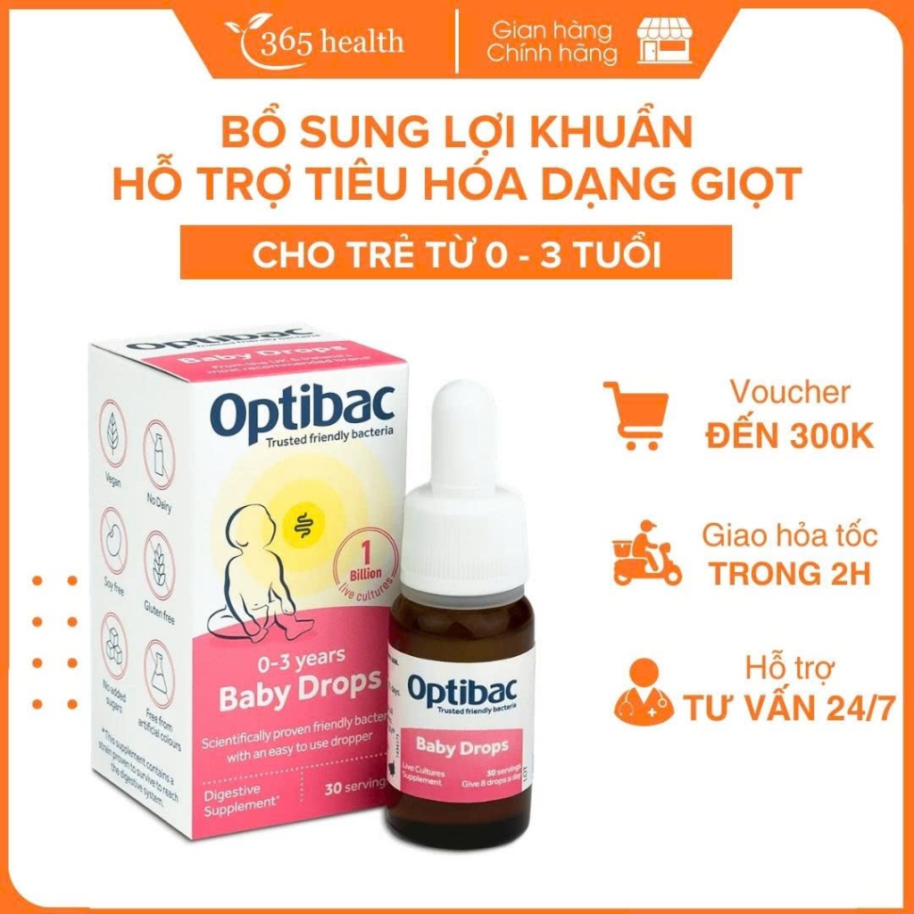 Men vi sinh Optibac Baby Drops 10ml hỗ trợ tiêu hóa, tăng cường sức đề kháng dành cho trẻ từ 0 đến 3